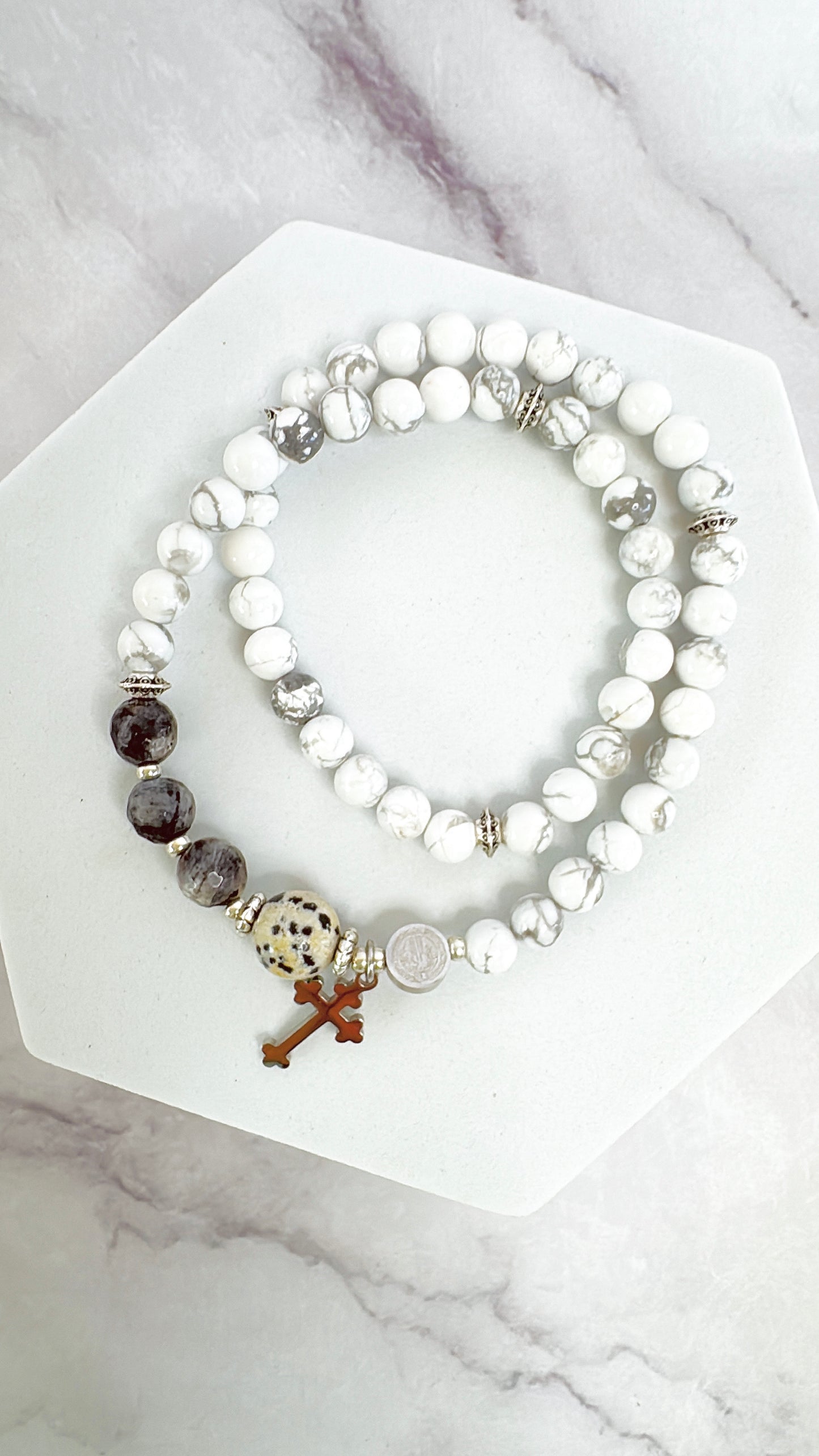 6mm White Turquoise Full Decades Rosary Bracelet