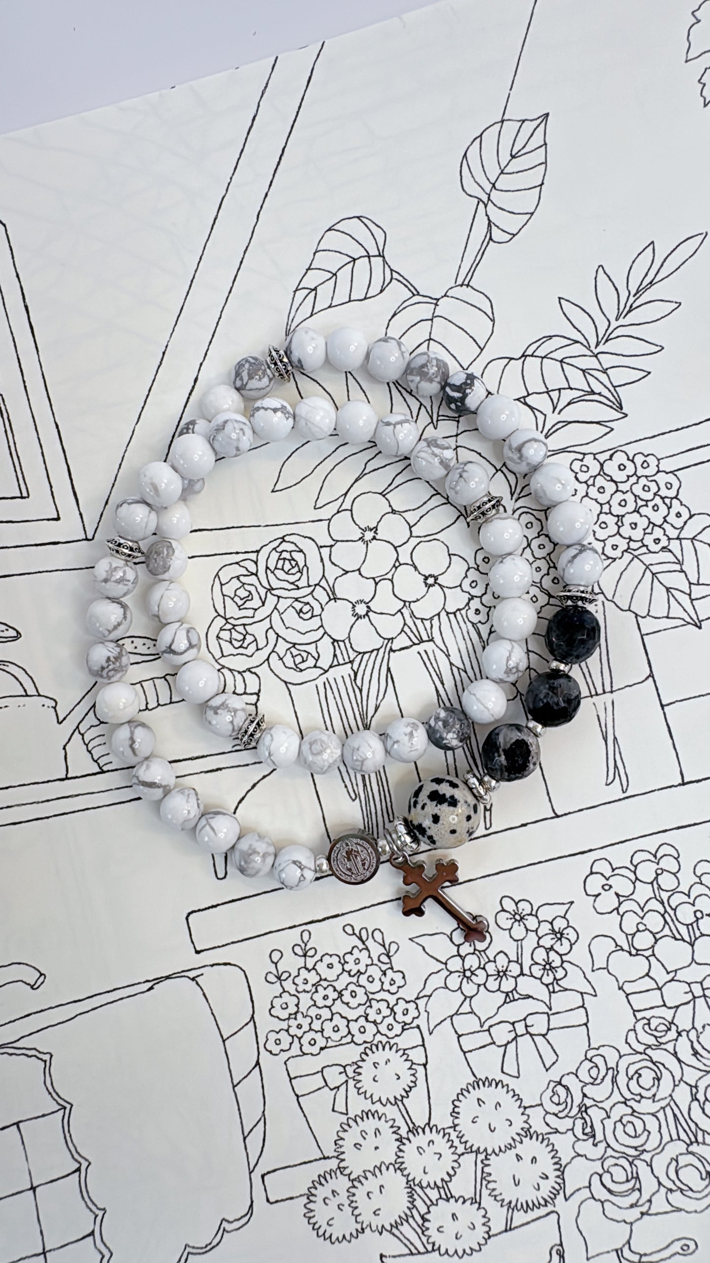 6mm White Turquoise Full Decades Rosary Bracelet