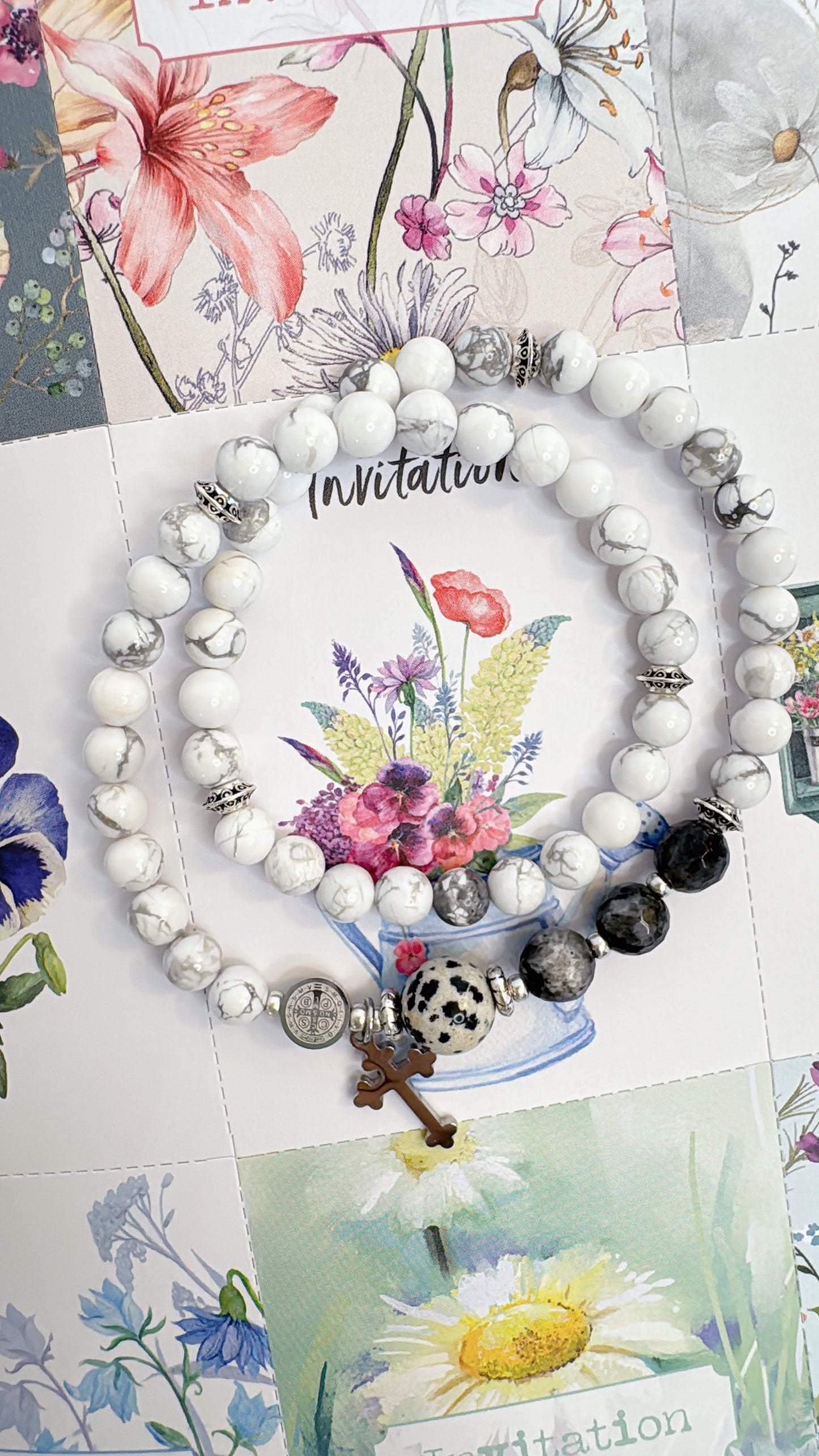 6mm White Turquoise Full Decades Rosary Bracelet