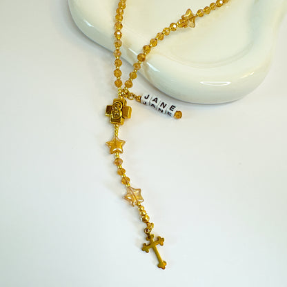 Golden Twinkle Rosary  | Custom Name Tag Option