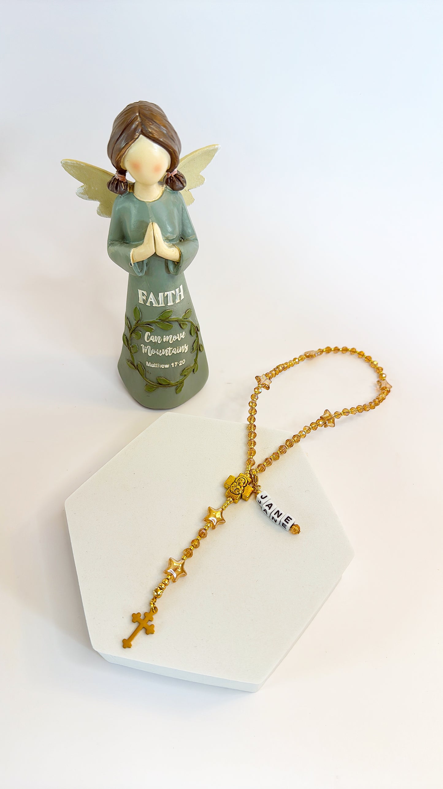 Golden Twinkle Rosary  | Custom Name Tag Option