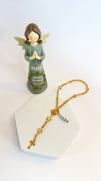 Golden Twinkle Rosary  | Custom Name Tag Option
