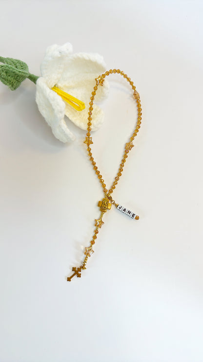 Golden Twinkle Rosary  | Custom Name Tag Option