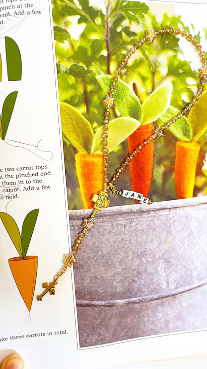 Golden Twinkle Rosary  | Custom Name Tag Option