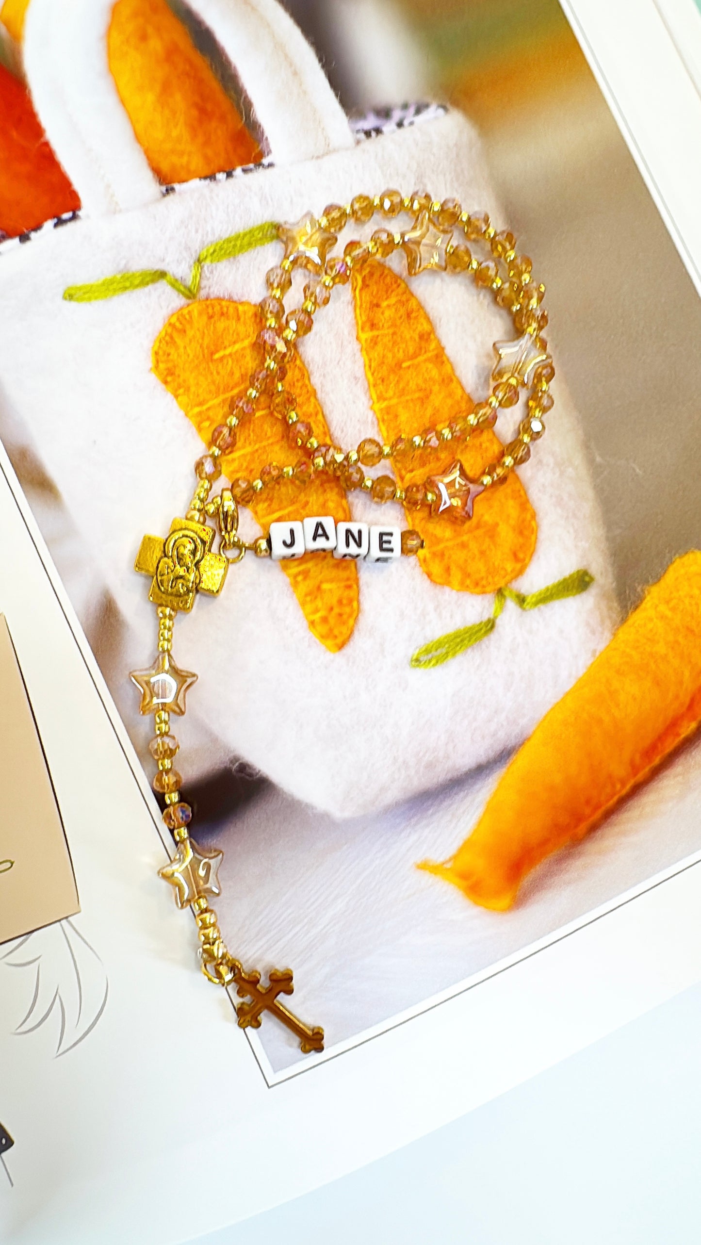 Golden Twinkle Rosary  | Custom Name Tag Option