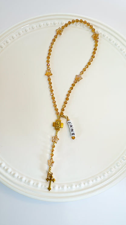 Golden Twinkle Rosary  | Custom Name Tag Option