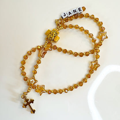 Golden Twinkle Rosary  | Custom Name Tag Option