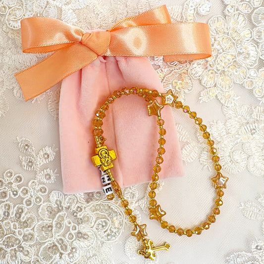 Golden Twinkle Rosary  | Custom Name Tag Option