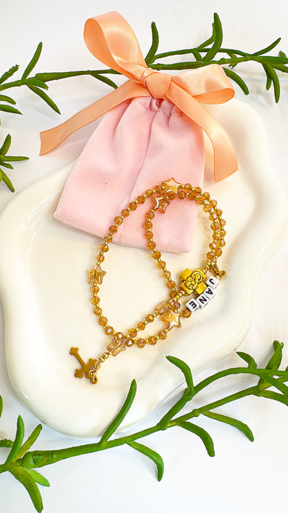 Golden Twinkle Rosary  | Custom Name Tag Option