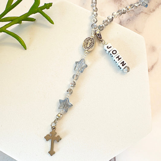 Little Silver Blessings Rosary| Custom Name Tag Option