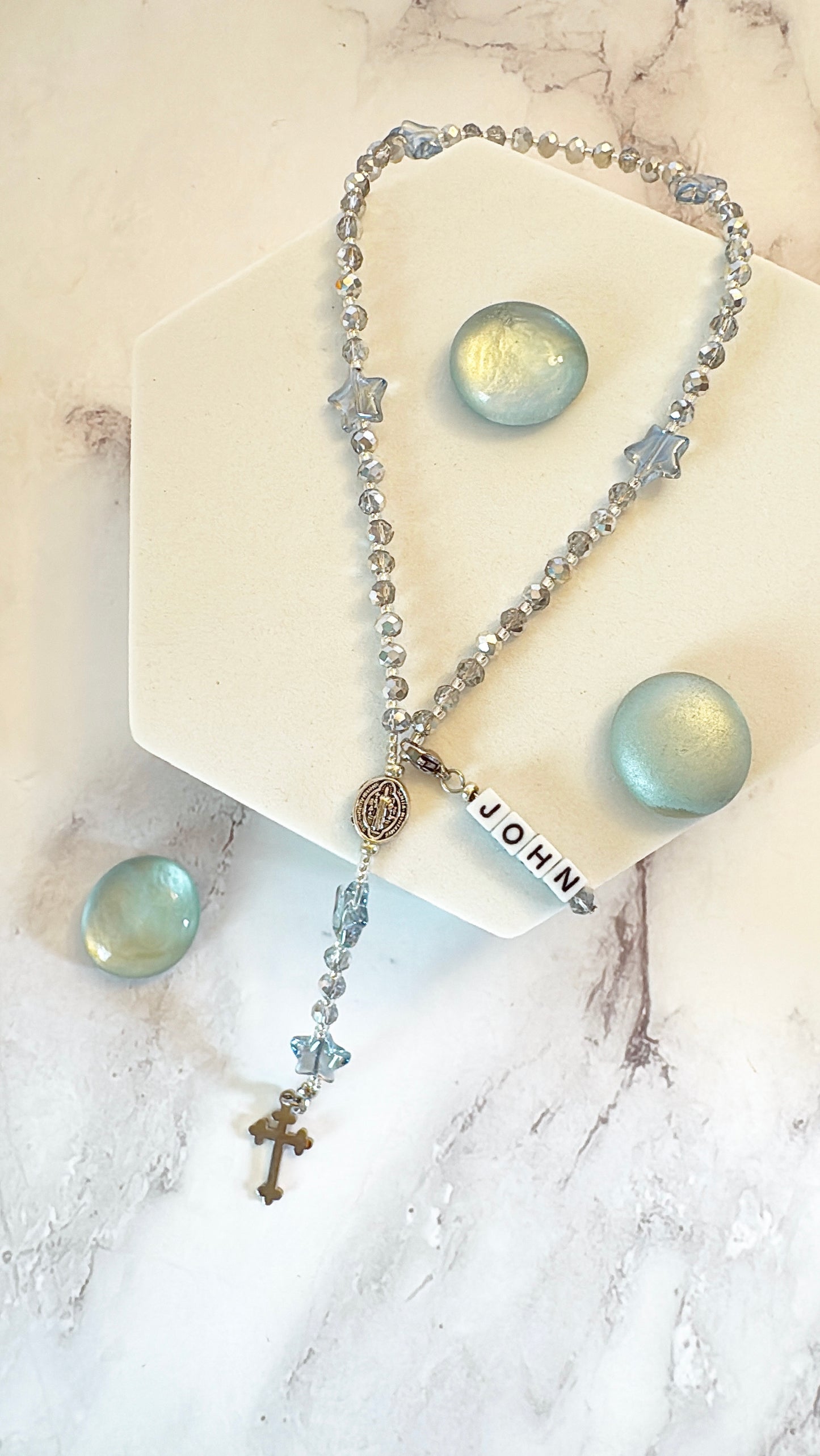 Little Silver Blessings Rosary| Custom Name Tag Option