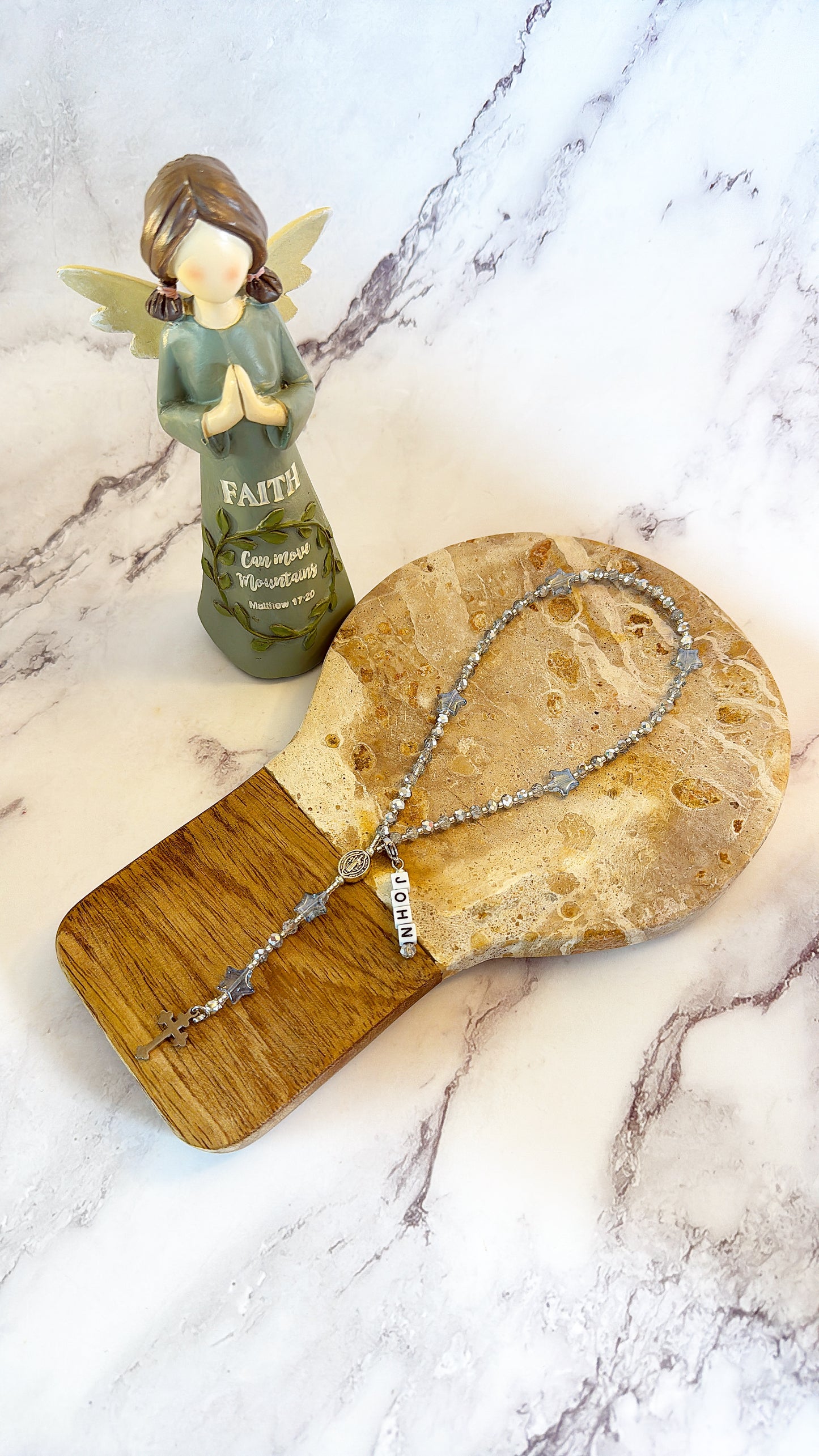 Little Silver Blessings Rosary| Custom Name Tag Option