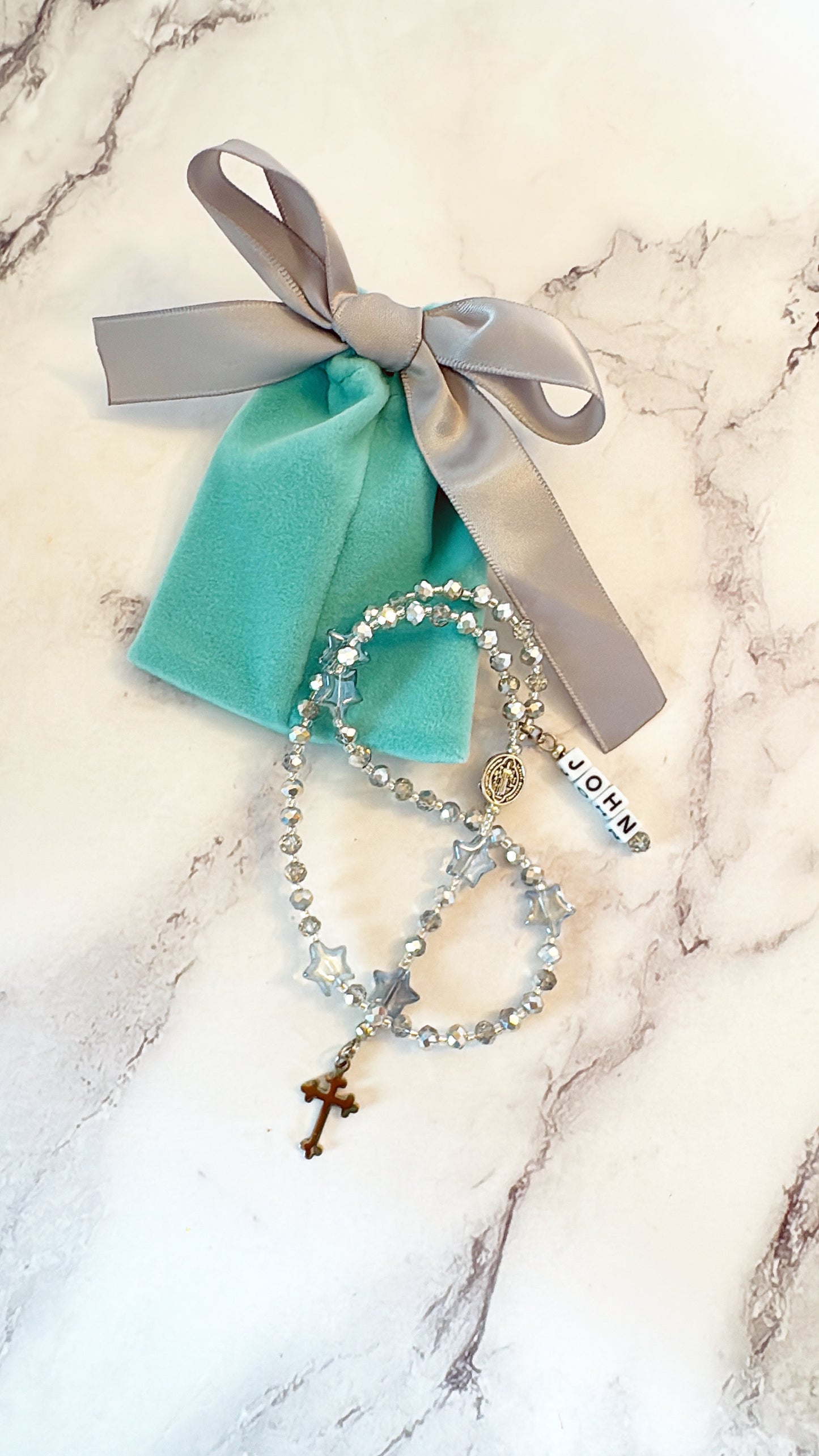 Little Silver Blessings Rosary| Custom Name Tag Option