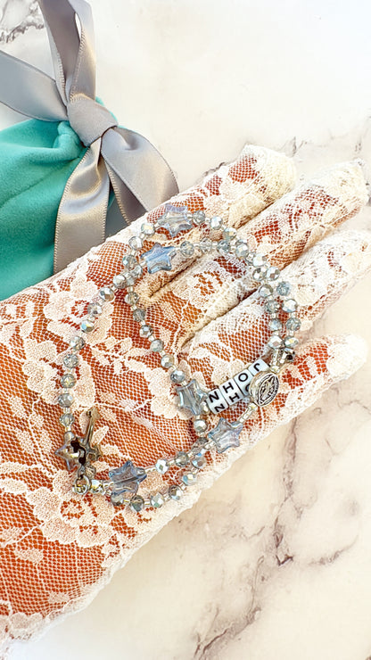 Little Silver Blessings Rosary| Custom Name Tag Option