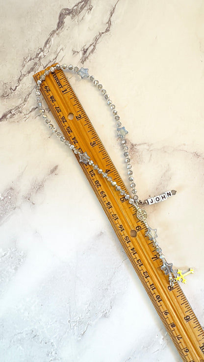 Little Silver Blessings Rosary| Custom Name Tag Option