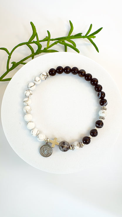 6mm Black Striped Agate Two Decades Rosary Bracelet