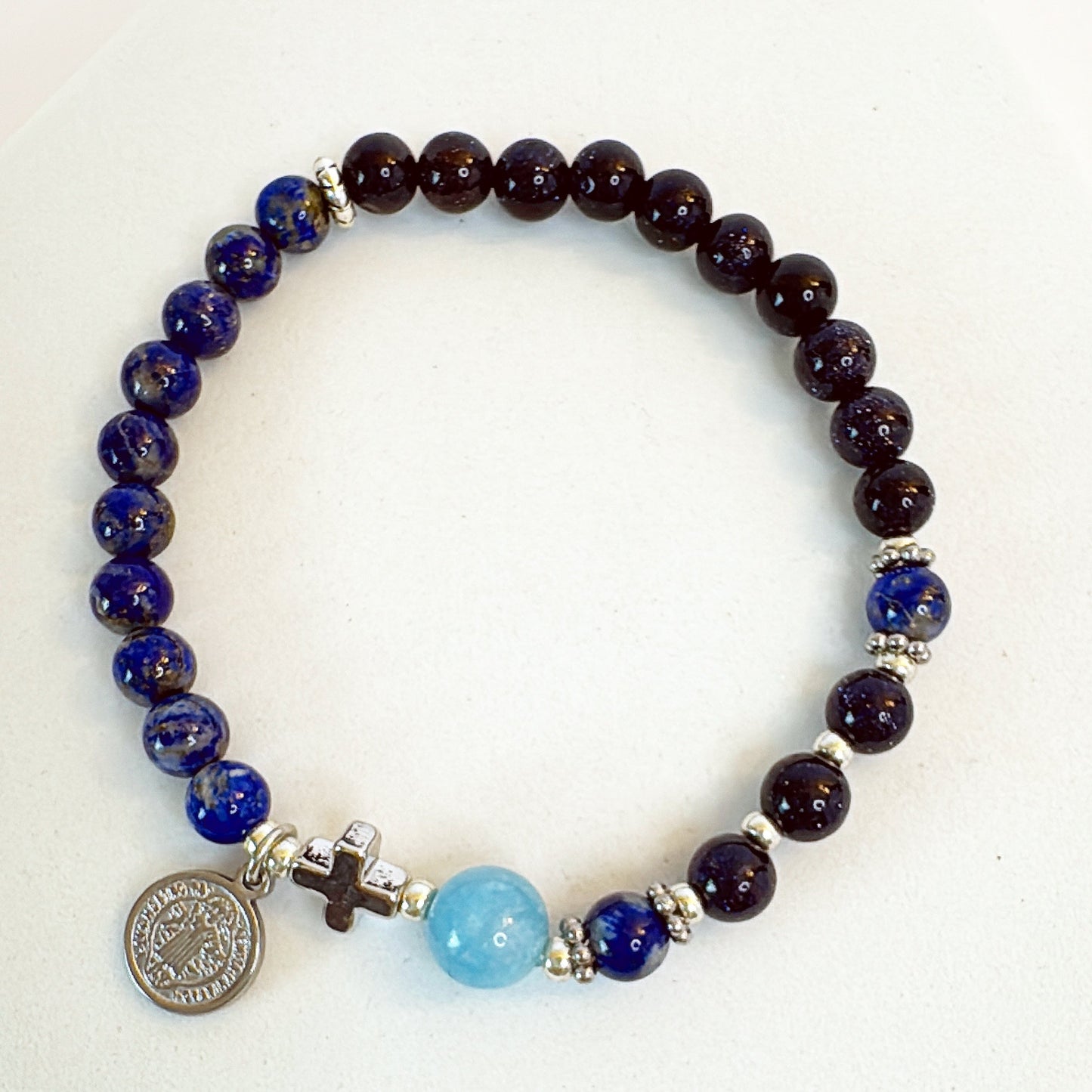 6mm Blue Goldsand Two Decades Rosary Bracelet