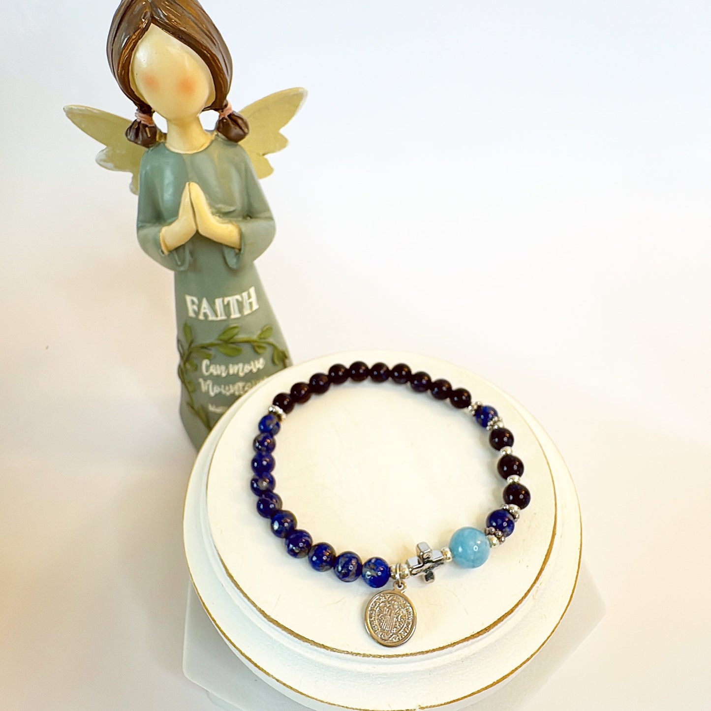 6mm Blue Goldsand Two Decades Rosary Bracelet