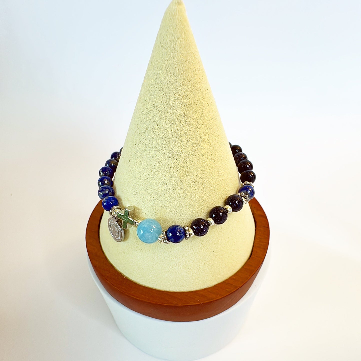 6mm Blue Goldsand Two Decades Rosary Bracelet