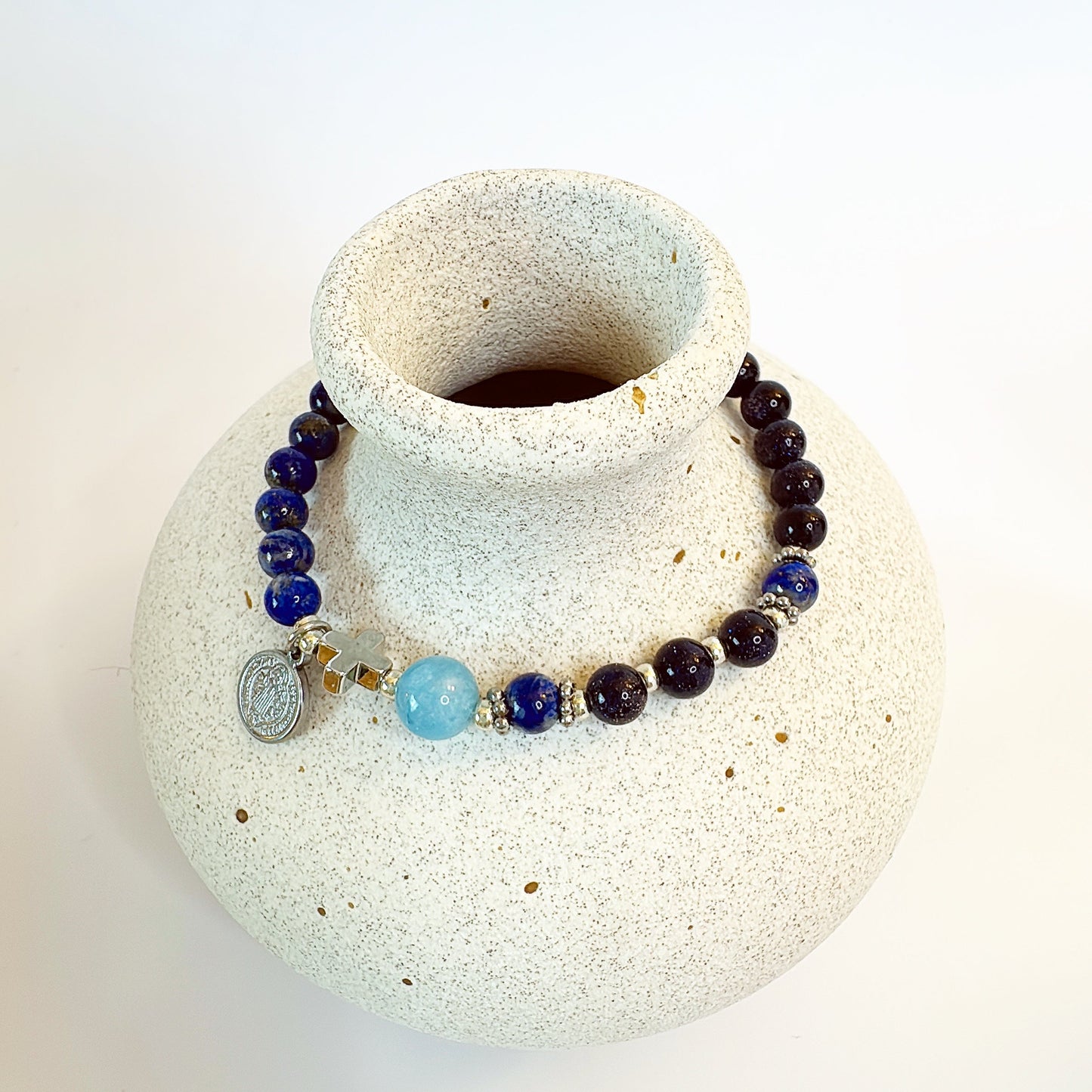 6mm Blue Goldsand Two Decades Rosary Bracelet