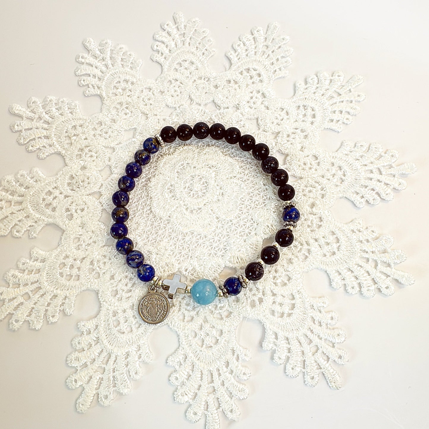 6mm Blue Goldsand Two Decades Rosary Bracelet