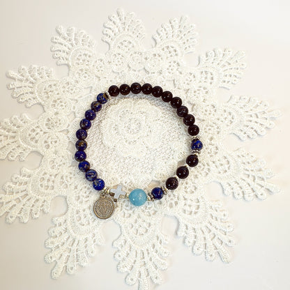6mm Blue Goldsand Two Decades Rosary Bracelet