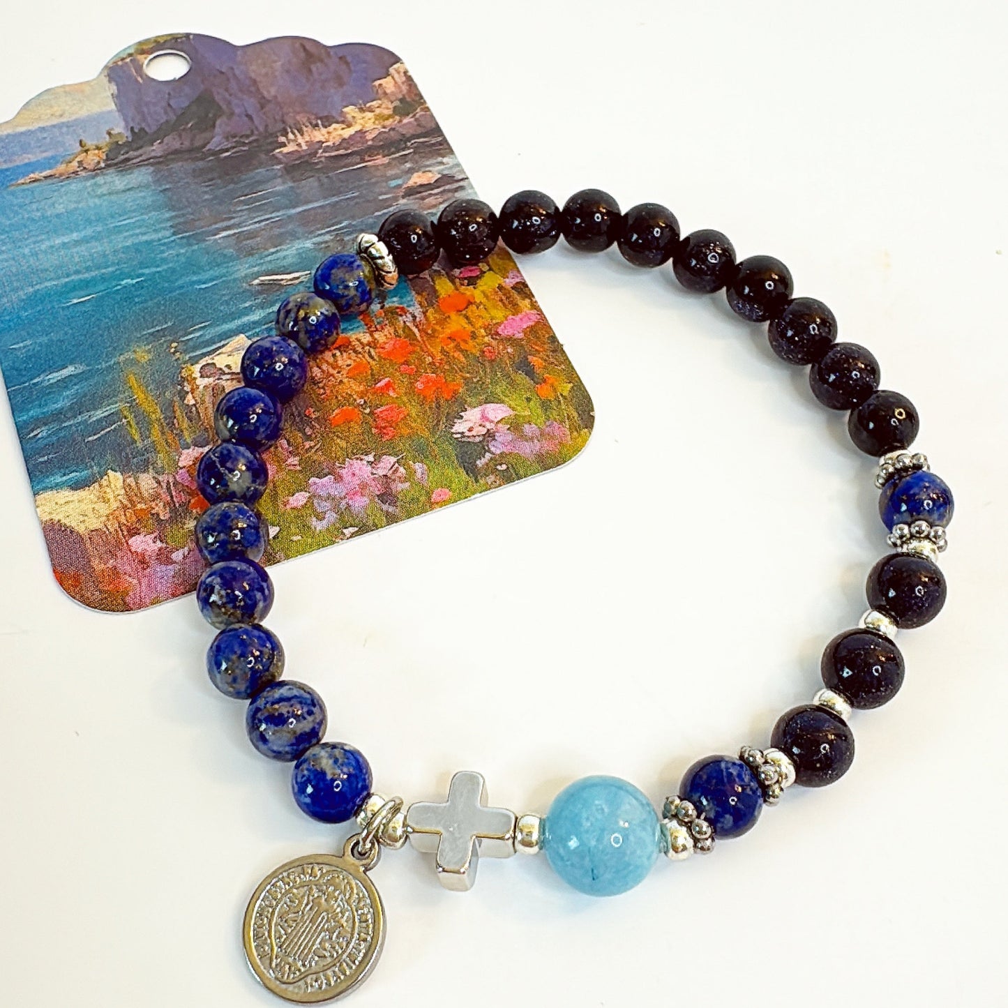 6mm Blue Goldsand Two Decades Rosary Bracelet