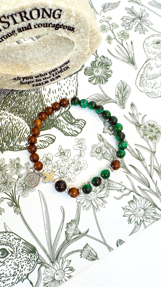 6mm Green Tiger Eye Two Decades Rosary Bracelet