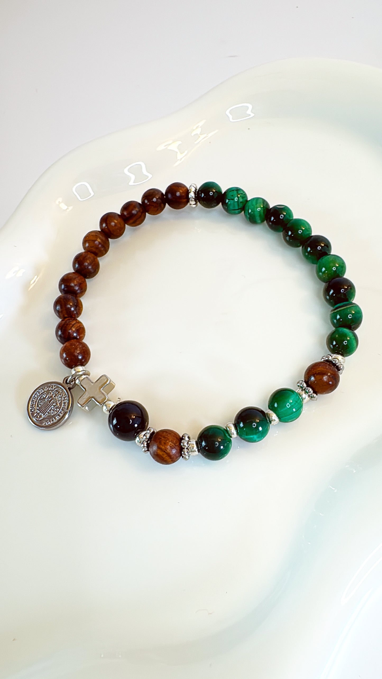 6mm Green Tiger Eye Two Decades Rosary Bracelet