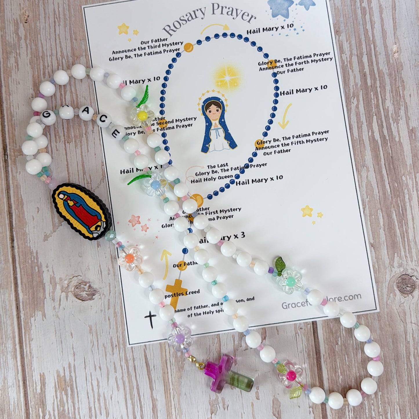 Garden of Grace Rosary for Children | Custom Name Beads Option (up to 10 characters)