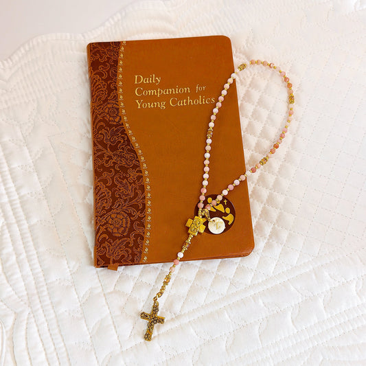 Personalized Pink Opal Rosary with Mother of Pearl Initial