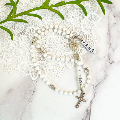 Baby Fish - White Agate Rosary |Custom Name Tag Option (up to 10 characters)