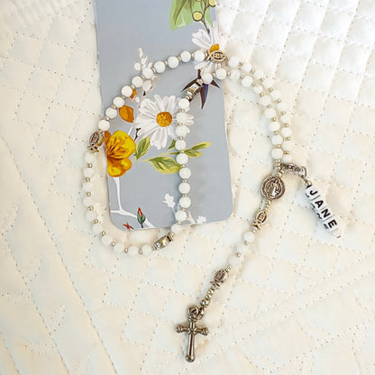 Baby Fish - White Agate Rosary |Custom Name Tag Option (up to 10 characters)