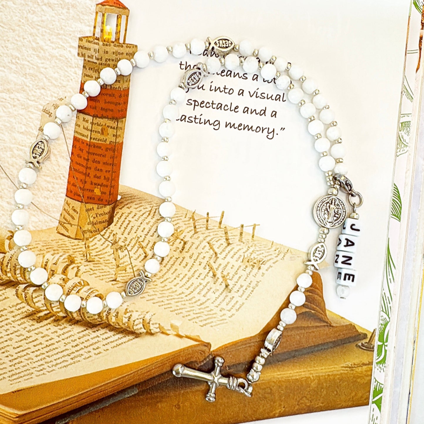 Baby Fish - White Agate Rosary |Custom Name Tag Option (up to 10 characters)