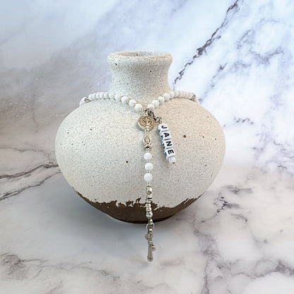 Baby Fish - White Agate Rosary |Custom Name Tag Option (up to 10 characters)