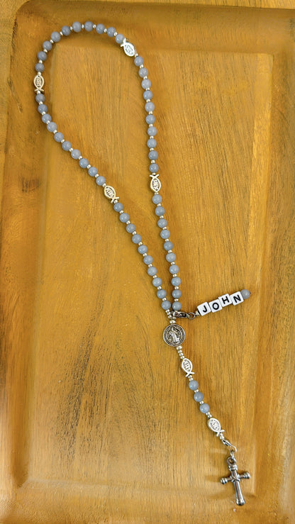 Baby Fish - Angelite Rosary for Teens | Custom Name Tag (up to 10 characters)