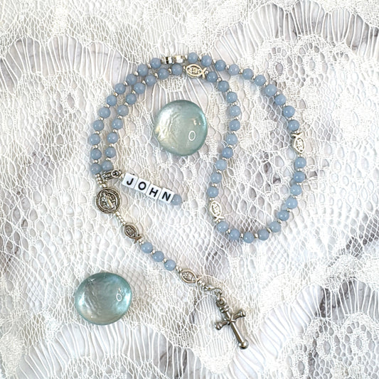 Baby Fish - Angelite Rosary for Teens | Custom Name Tag (up to 10 characters)