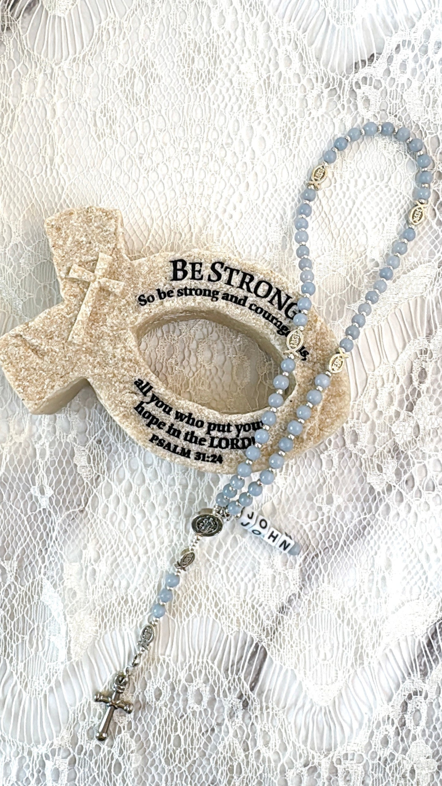 Baby Fish - Angelite Rosary for Teens | Custom Name Tag (up to 10 characters)