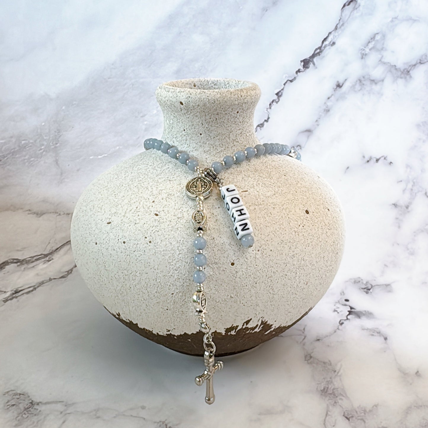Baby Fish - Angelite Rosary for Teens | Custom Name Tag (up to 10 characters)