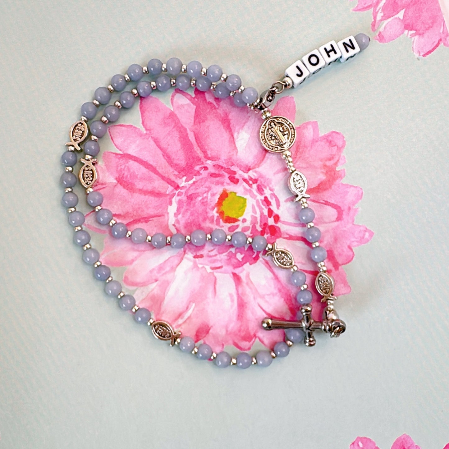 Baby Fish - Angelite Rosary for Teens | Custom Name Tag (up to 10 characters)