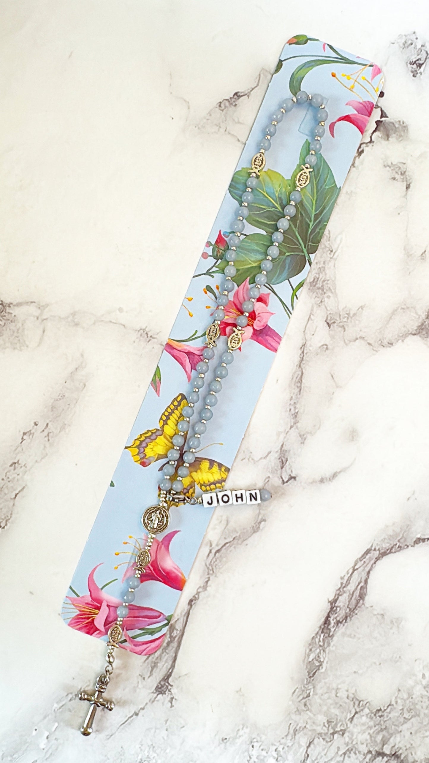 Baby Fish - Angelite Rosary for Teens | Custom Name Tag (up to 10 characters)
