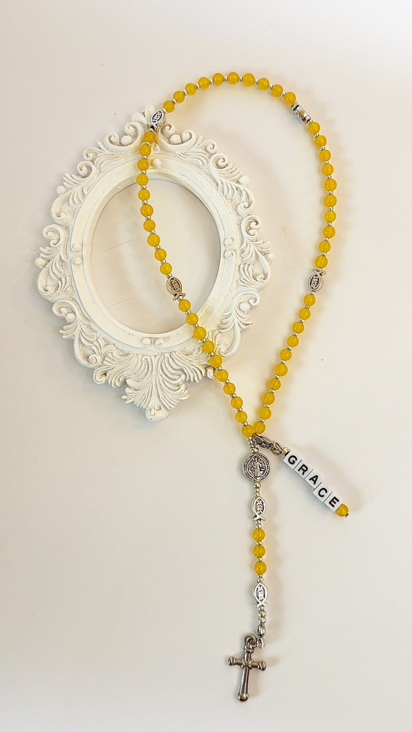 Baby Fish - Yellow Agate Rosary | Custom Name Tag Option(up to 10 characters)