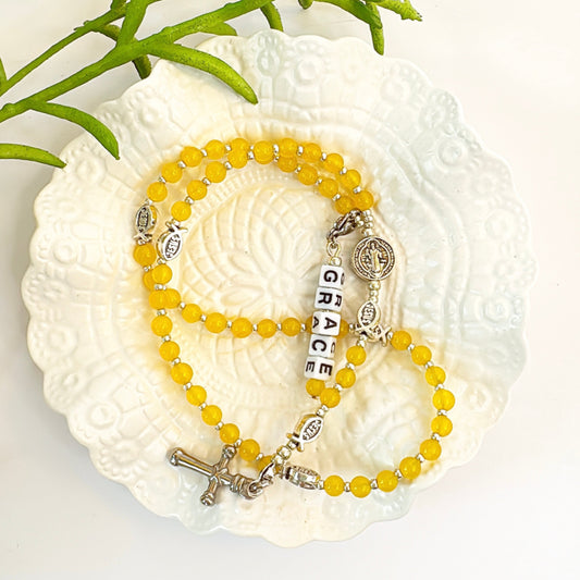 Baby Fish - Yellow Agate Rosary | Custom Name Tag Option(up to 10 characters)