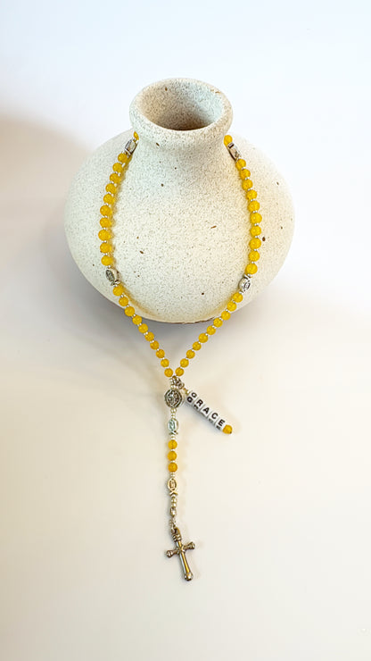 Baby Fish - Yellow Agate Rosary | Custom Name Tag Option(up to 10 characters)