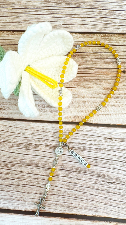 Baby Fish - Yellow Agate Rosary | Custom Name Tag Option(up to 10 characters)