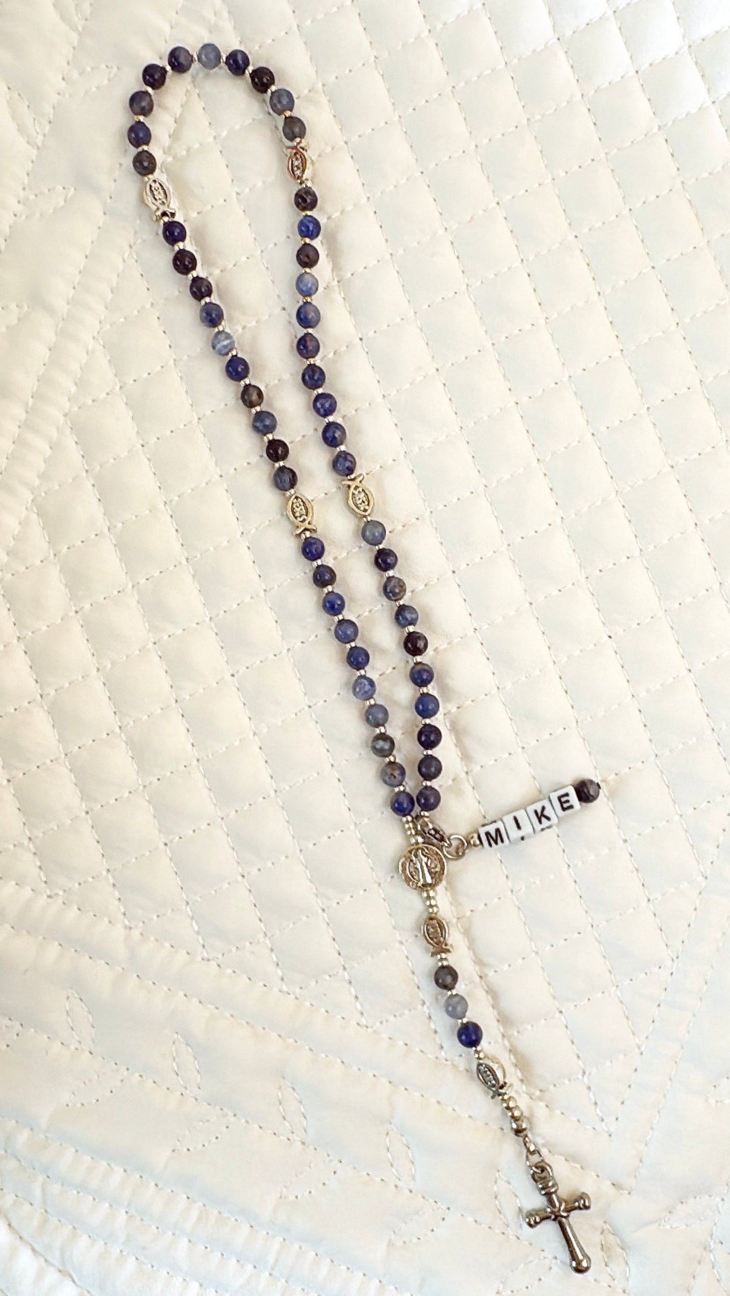 Baby Fish - Lapis Lazuli Rosary for Teens – Custom Name Tag | Custom Name Tag (up to 10 characters)