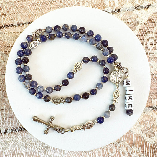 Baby Fish - Lapis Lazuli Rosary for Teens – Custom Name Tag | Custom Name Tag (up to 10 characters)