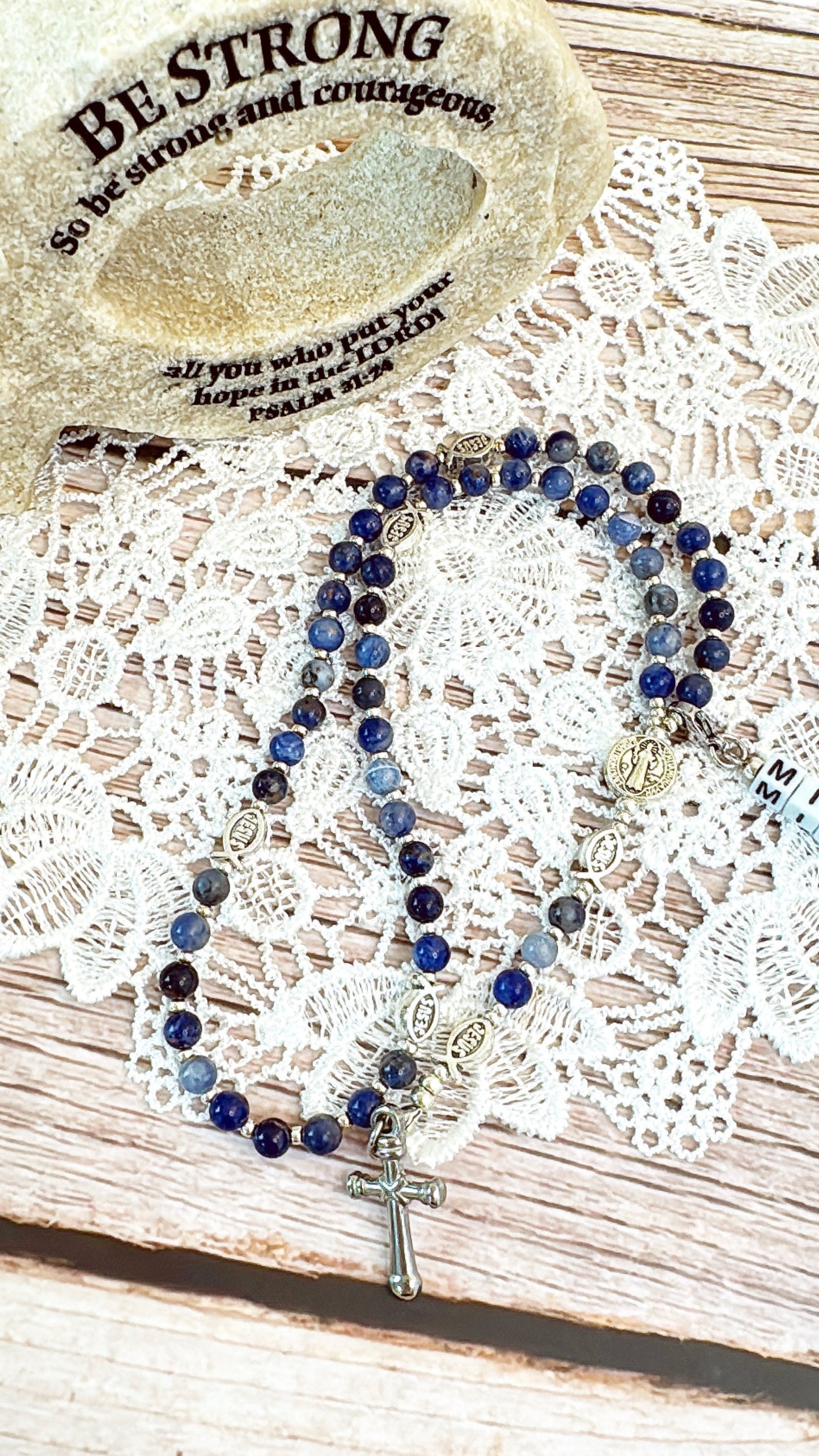 Baby Fish - Lapis Lazuli Rosary for Teens – Custom Name Tag | Custom Name Tag (up to 10 characters)