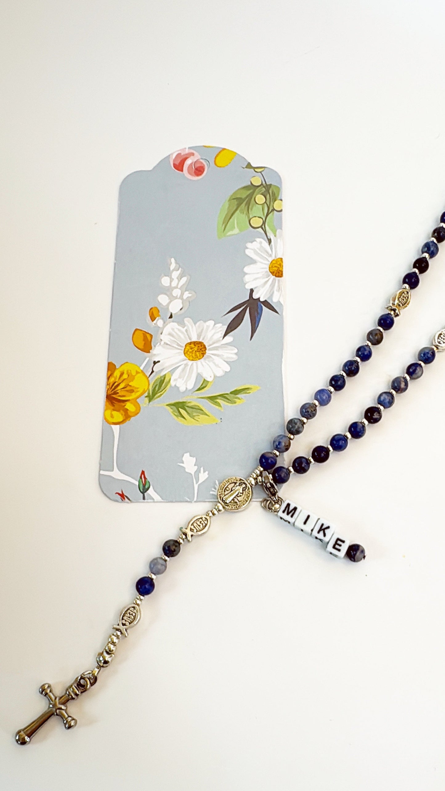 Baby Fish - Lapis Lazuli Rosary for Teens – Custom Name Tag | Custom Name Tag (up to 10 characters)