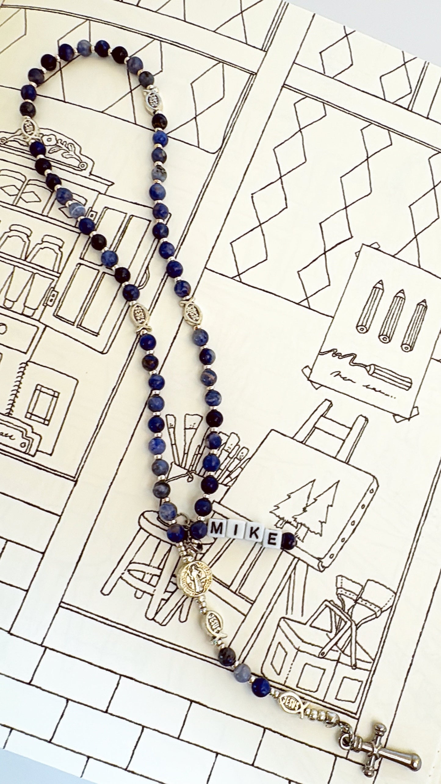Baby Fish - Lapis Lazuli Rosary for Teens – Custom Name Tag | Custom Name Tag (up to 10 characters)